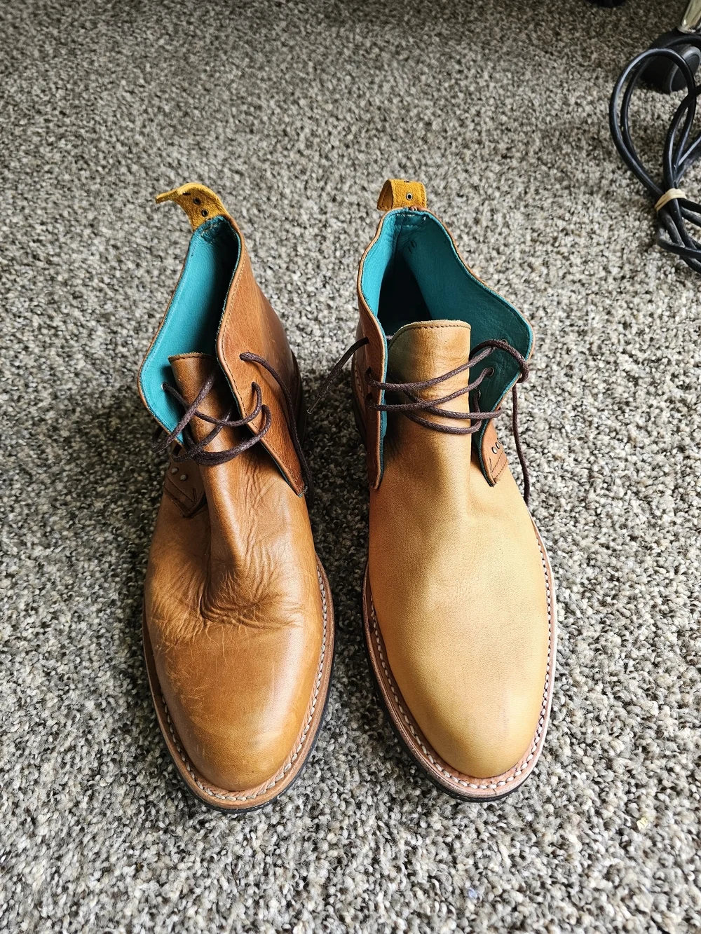 Speedbump Chukka // Tan (US:11)- PskaufmaChukka Boots with Turquoise Lining